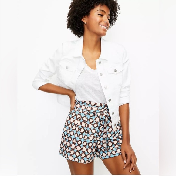 LOFT Linen-Blend Floral tie waist Shorts M | Coastal Summer casual preppy - Picture 1 of 10